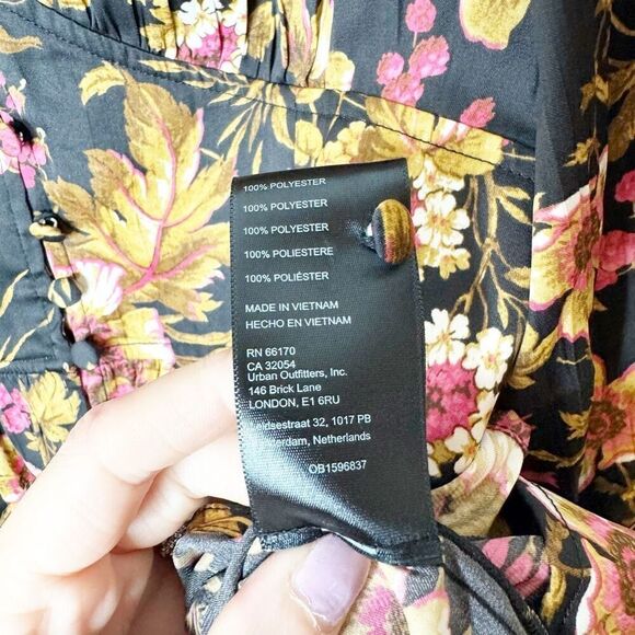 Anthropologie Deep-V Tunic Floral Black Motif Blouse Top Button Corset Peplum S - Picture 10 of 12